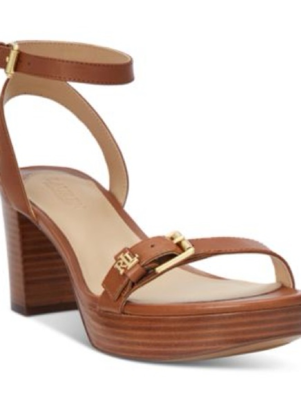 Lauren Ralph Lauren Tan Brown Leather Ankle-Strap Platform Sandal